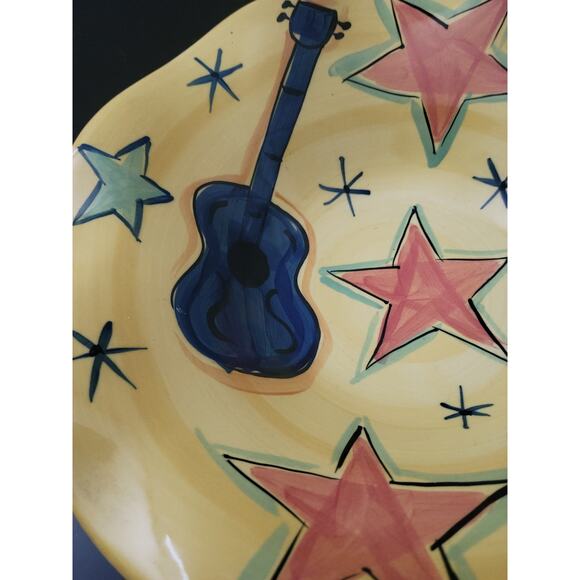 Gail Pittman Pottery Large Yellow Bowl Scallop Edge Rhythm & Blues Sign Dated 04 - Picture 2 of 9